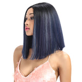 NOBLE Shakia Synthetic Lace Front Wigs 14 Inch Middle Part Over Shoulder Blunt Cut Bob wig丨Mixed Blue - Noblehair