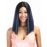 NOBLE Shakia Synthetic Lace Front Wigs 14 Inch Middle Part Over Shoulder Blunt Cut Bob wig丨Mixed Blue - Noblehair