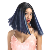 NOBLE Shakia Synthetic Lace Front Wigs 14 Inch Middle Part Over Shoulder Blunt Cut Bob wig丨Mixed Blue - Noblehair