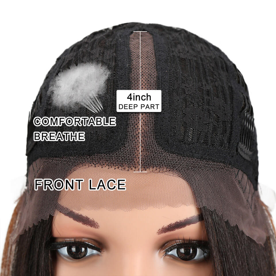 NOBLE Shakia Synthetic Lace Front Wigs 14 Inch Middle Part Over Shoulder Blunt Cut Bob Wig - Noblehair