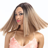 NOBLE Shakia Synthetic Lace Front Wigs 14 Inch Middle Part Over Shoulder Blunt Cut Bob Wig - Noblehair