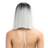 NOBLE Shakia Synthetic Lace Front Wigs 14 Inch Middle Part Over Shoulder Blunt Cut Bob wig丨Sliver Gray - Noblehair