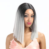 NOBLE Shakia Synthetic Lace Front Wigs 14 Inch Middle Part Over Shoulder Blunt Cut Bob wig丨Sliver Gray - Noblehair