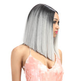 NOBLE Shakia Synthetic Lace Front Wigs 14 Inch Middle Part Over Shoulder Blunt Cut Bob wig丨Sliver Gray - Noblehair