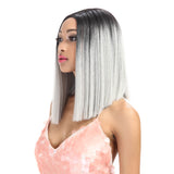 NOBLE Shakia Synthetic Lace Front Wigs 14 Inch Middle Part Over Shoulder Blunt Cut Bob wig丨Sliver Gray - Noblehair