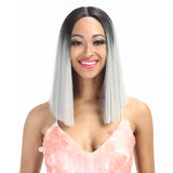 NOBLE Shakia Synthetic Lace Front Wigs 14 Inch Middle Part Over Shoulder Blunt Cut Bob wig丨Sliver Gray - Noblehair