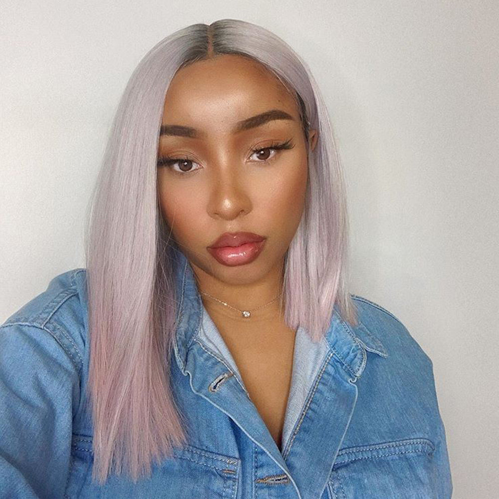 NOBLE Synthetic Lace Front Wig | 13.5 Inch Blunt Cut Bob | Pastel Pink| Shakia - Noblehair