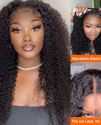 Pre Cut Lace Wear & Go Glueless Kinky Curly Human Hair Wig Pre Plucked with Elastic Band