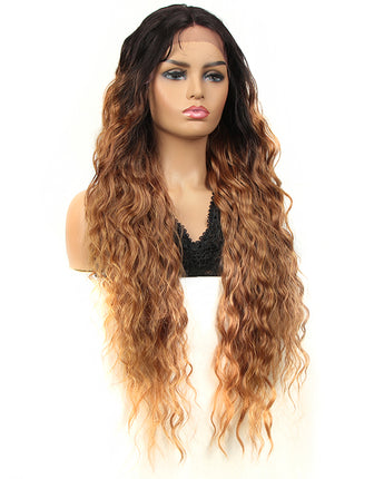 NOBLE Synthetic Long Curly Lace Front Wigs for Women|32 inch Deep Wave Wig| Ombre Blonde| SOTO - Noblehair