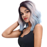 NOBLE Synthetic Lace Front Wig | 14.5 Inch Short Wavy Bob | Ombre Blue | Shelia - Noblehair