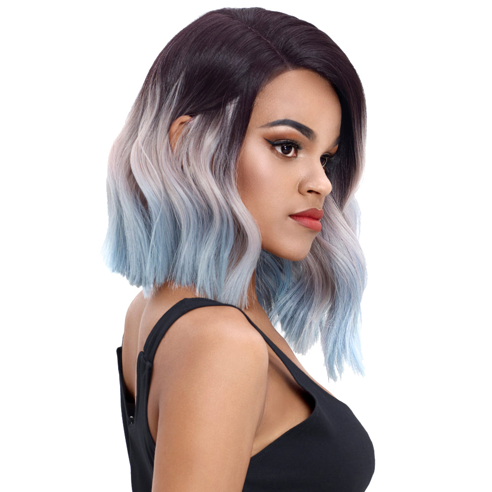 NOBLE Synthetic Lace Front Wig | 14.5 Inch Short Wavy Bob | Ombre Blue | Shelia - Noblehair