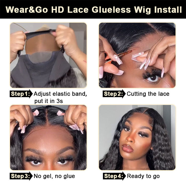 Pre Cut Lace Wear & Go Glueless Water Wave Human Hair Wig with Elastic Band