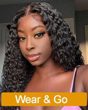 Pre Cut Lace Wear & Go Glueless Water Wave Human Hair Wig with Elastic Band