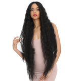 NOBLE Bohemian Synthetic  Water Wave Long Kinky Straight Curly Wavy Lace Front Wigs丨41 Inch Super Long Wavy Black Wig - Noblehair