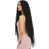 NOBLE Bohemian Synthetic  Water Wave Long Kinky Straight Curly Wavy Lace Front Wigs丨41 Inch Super Long Wavy Black Wig - Noblehair