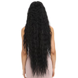 NOBLE Bohemian Synthetic  Water Wave Long Kinky Straight Curly Wavy Lace Front Wigs丨41 Inch Super Long Wavy Black Wig - Noblehair
