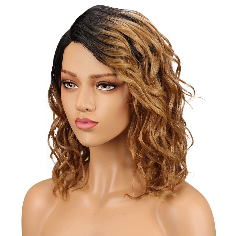 NOBLE Human Hair Lace Wig | 14 Inch Curly Lob | Ombre Color | Christy - Noblehair