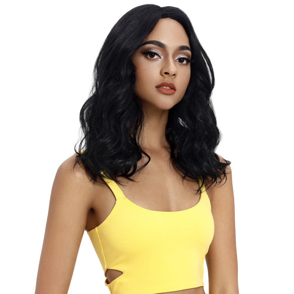 NOBLE Vanessa Synthetic Lace Front Wavy Wig (Middle Part) | 18 Inch  |1B - Noblehair