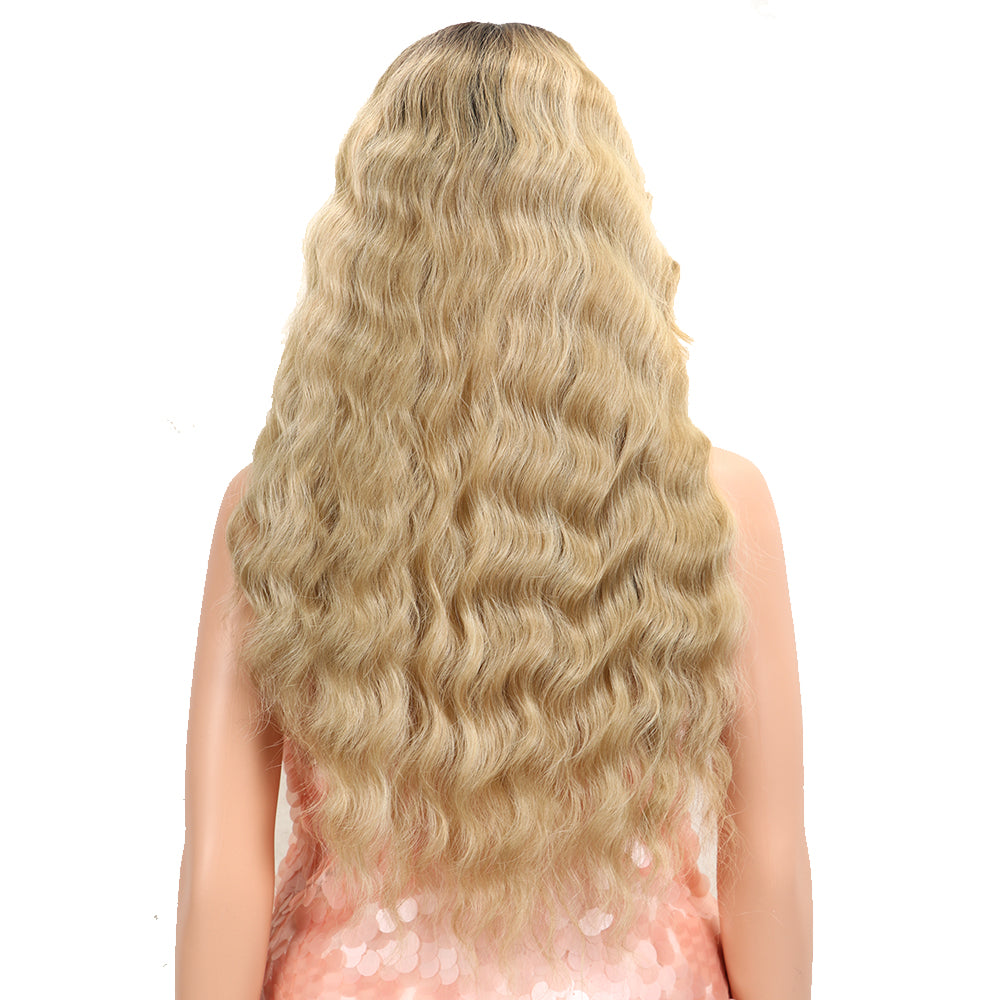 NOBLE 13*4 Synthetic Lace Frontal Wigs | 26.5 Inch Curly Wave Ash Blonde Wig | Willow by Noble - Noblehair