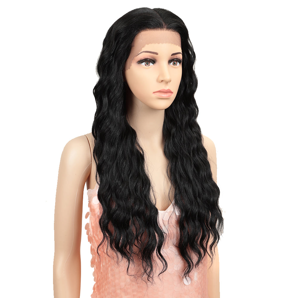 NOBLE 13*4 Synthetic Lace Frontal Wigs | 26.5 Inch Curly Wave Black Wig | Willow - Noblehair