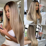 Flash Sale Customized Blonde Balayage on Brown Hair Transparent Lace Frontal Wig