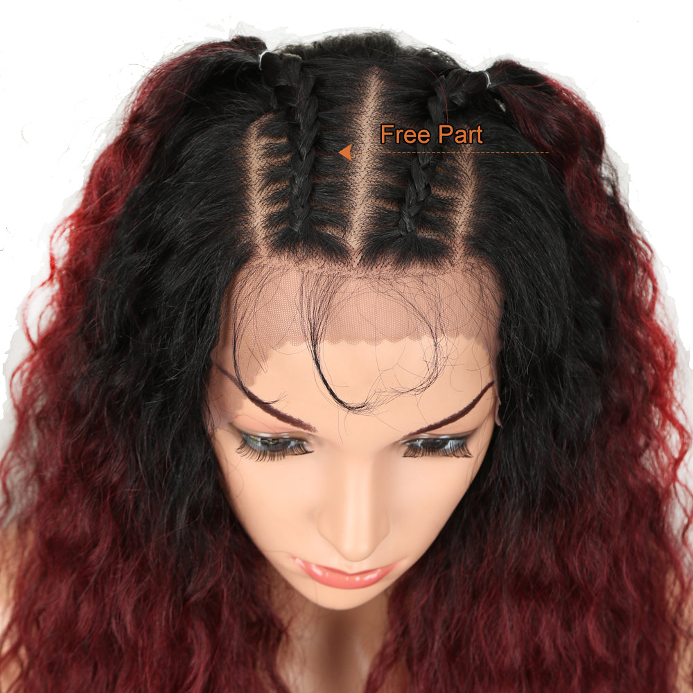 NOBLE 13*4 Synthetic Lace Frontal Wigs | 30 Inch Curly Wave Dark Red Wig| Beyonce - Noblehair