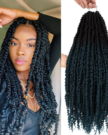 NOBLE Bomb Twist Crochet Hair | 24 inch 6PCS Pre Looped Crochet Hair Extensions with Curly Ends | Ombre Dark Blue CRO-FOXY TWIST - Noblehair