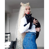 NOBLE Bohemian Synthetic HD Lace Front Wigs丨41 Inch Super Long Wavy White Blonde Wig - Noblehair