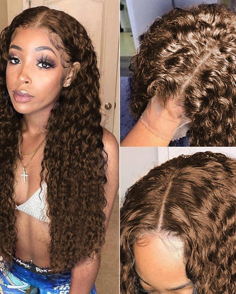 Chestnut Dark Brown Color HD Lace 5x5 Lace Closure Wigs Deep Wave Glueless Wig Pre Plucked 180% Density