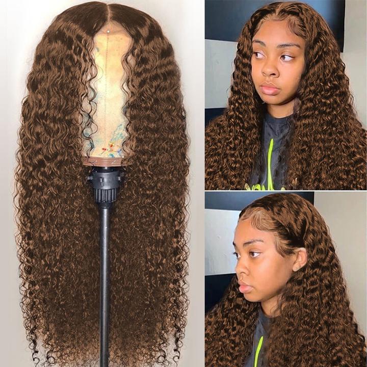 Chestnut Dark Brown Color HD Lace 5x5 Lace Closure Wigs Deep Wave Glueless Wig Pre Plucked 180% Density