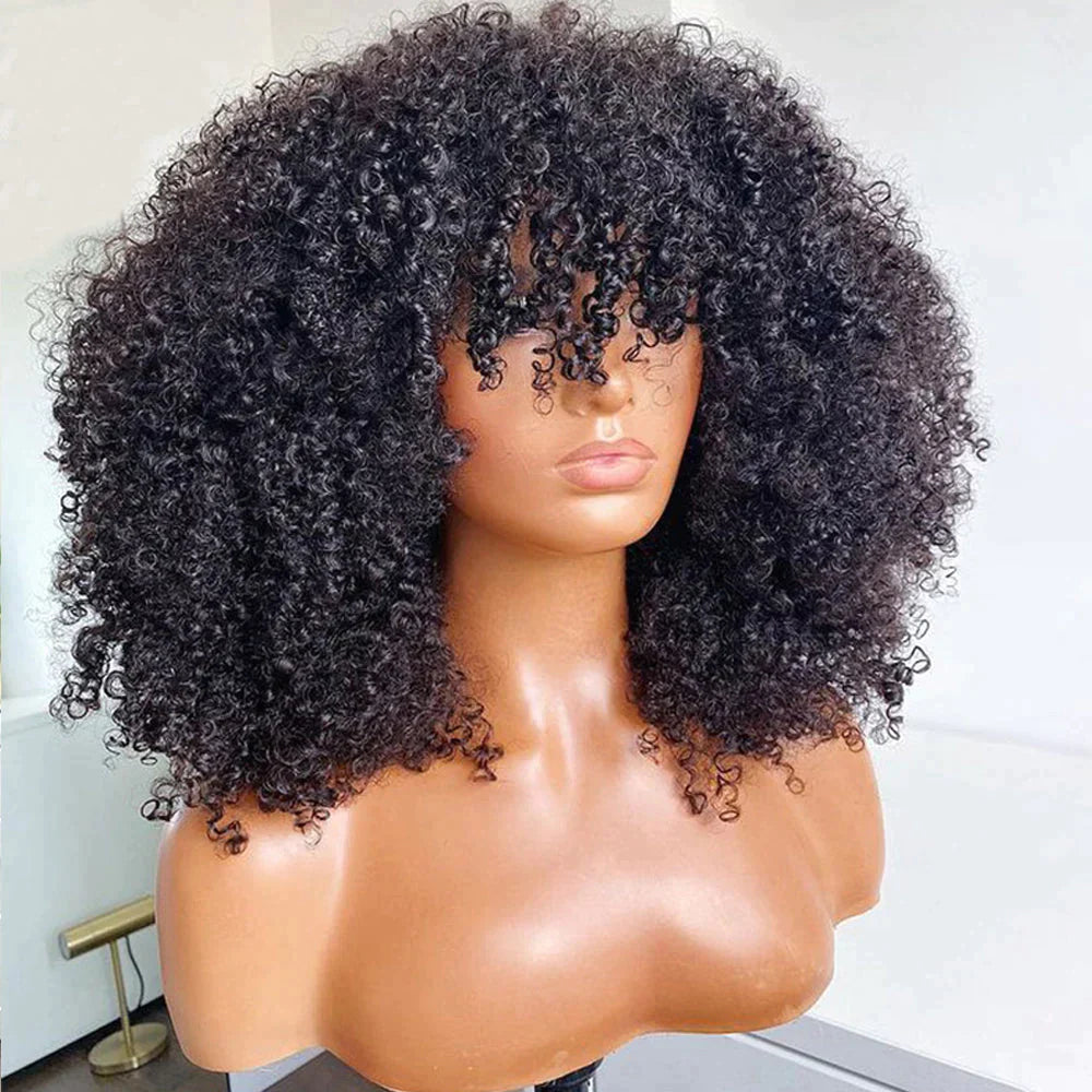 noble P4/27 Ombre Afro Kinky Curly Wig With Bangs Full Machine Made Wigs Remy Hair Curly Wigs