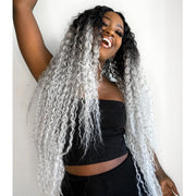 NOBLE Synthetic Lace Front Wig |  38 Inch Long Naturally Curly | Ombre Grey | Super L-Curl