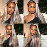 Flash Sale Customized Blonde Balayage on Brown Hair Transparent Lace Frontal Wig