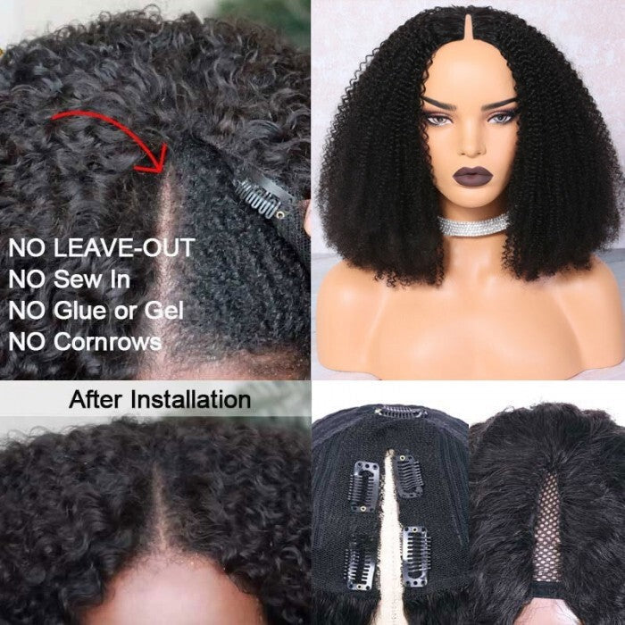 QueenVirginRemy Beginner Friendly V Part Kinky Curly Wig Upgrade U Part Human Hair Wig