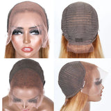 Ombre Blonde Silky Straight 13x4 Lace Front Wigs/Full Machine Made Wig With Brown Bangs