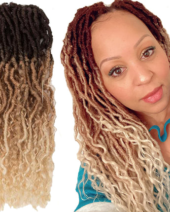 NOBLE Pre-Looped Passion Twist Hair | 20 inch Faux Locs Afro Braiding Hair Extensions with Curly Ends | Ombre Blonde BOHO HIPPLE - Noblehair
