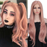 NOBLE Cida Synthetic 6" Middle Part Lace Front Wigs丨31 Inch long straight Rose Pink Wig - Noblehair
