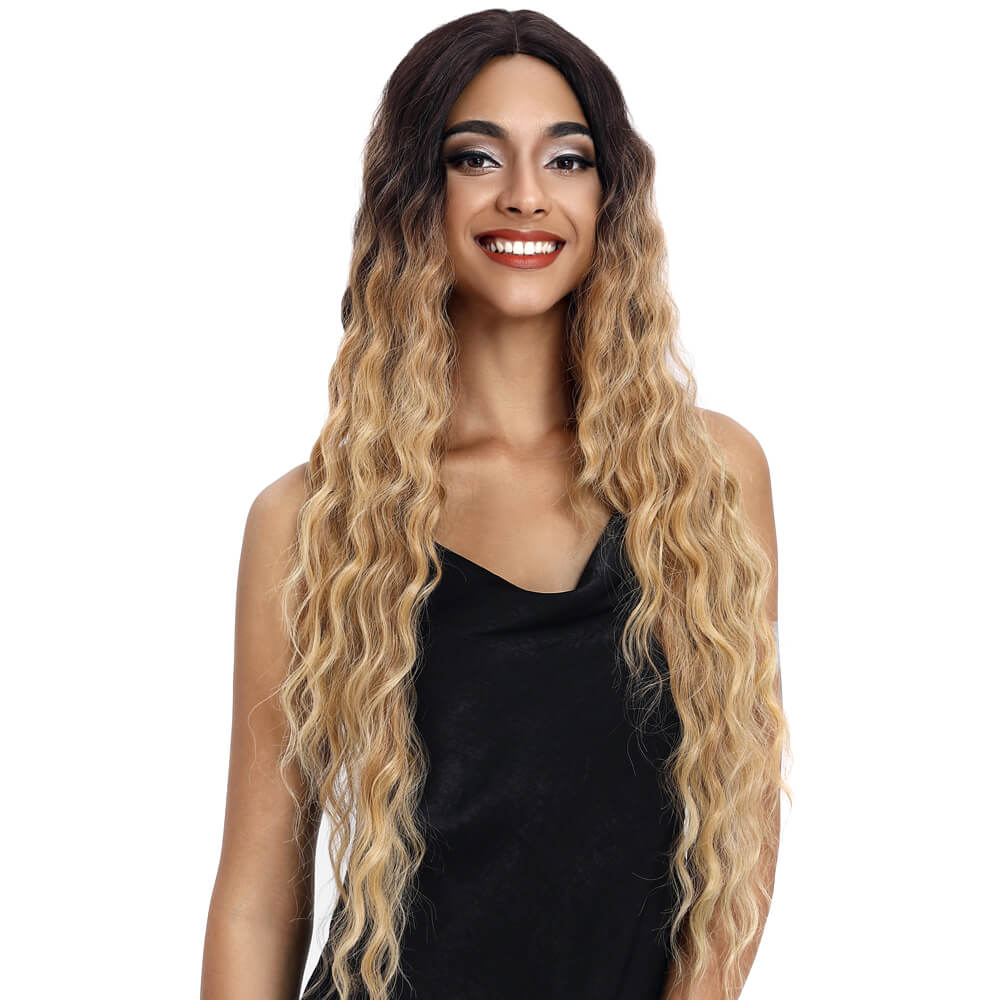 NOBLE Gianna Synthetic Lace Front Wigs For Black Women丨31 Inch Long Wavy丨Beach blond - Noblehair